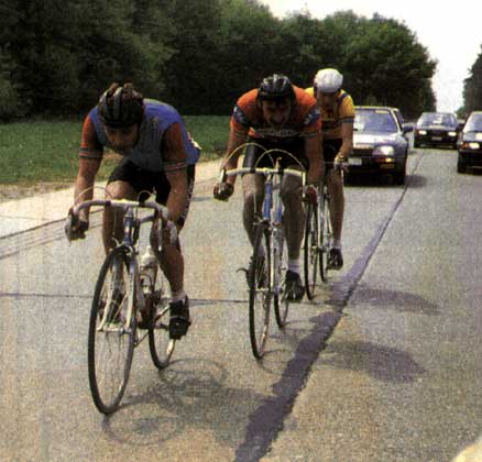 Paul leading Guido Verdeyen (overall winner) and  Geert Smeyers (stage winner)